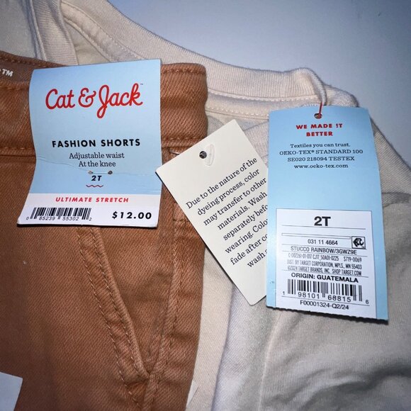 Cat & Jack Rainbow Long Sleeve Tee & Rust Cargo Shorts Toddler Girls 2T (2-pack) - Picture 4 of 5